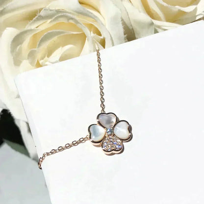 [Elite]CLOVER MOP DIAMOND ROSE GOLD NECKLACE