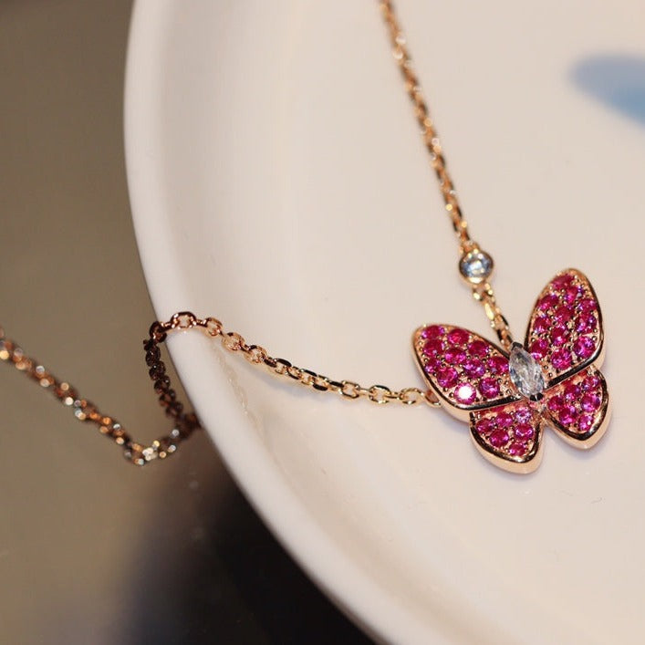 [Elite]BUTTERFLY RED DIAMOND ROSE GOLD NECKLACE
