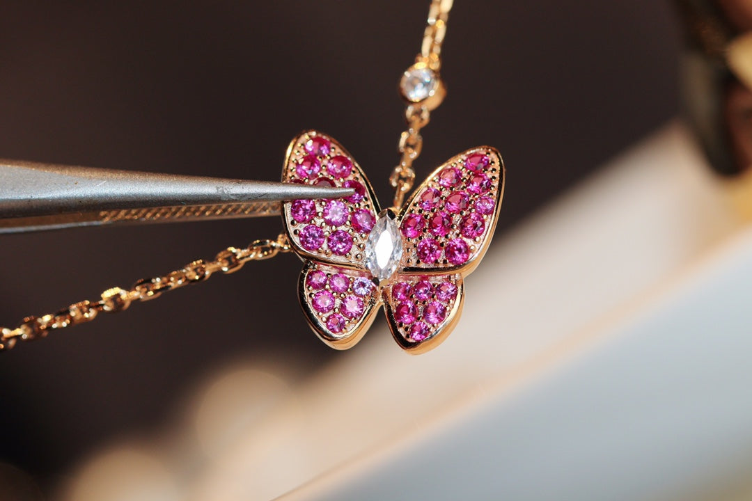 [Elite]BUTTERFLY RED DIAMOND ROSE GOLD NECKLACE