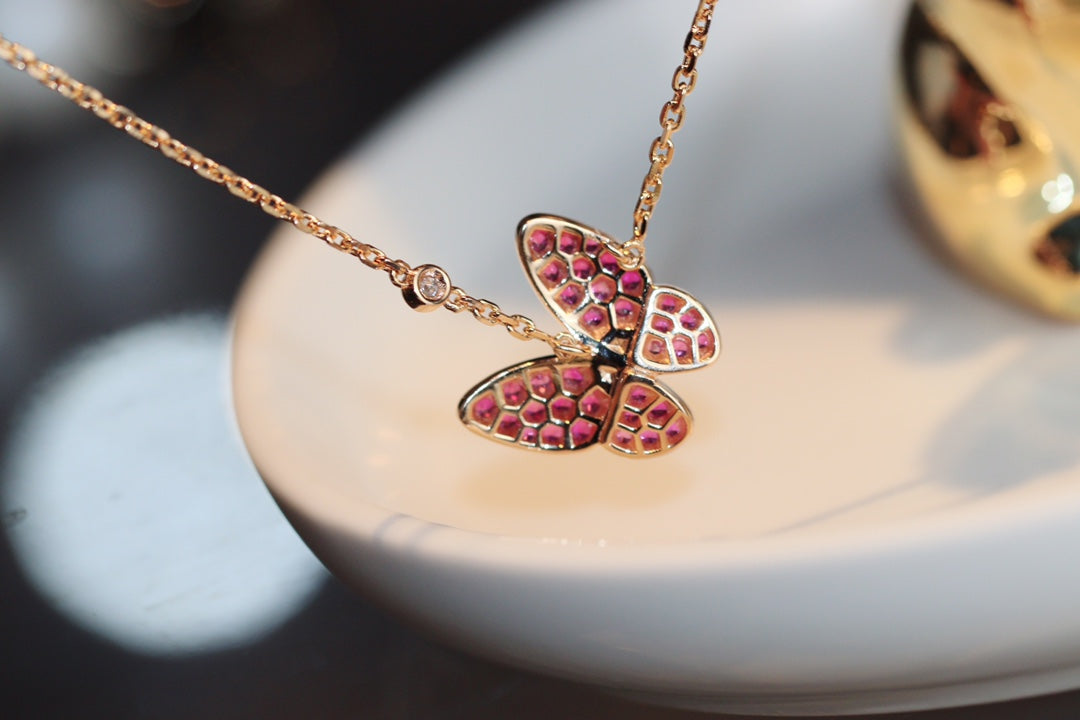 [Elite]BUTTERFLY RED DIAMOND ROSE GOLD NECKLACE