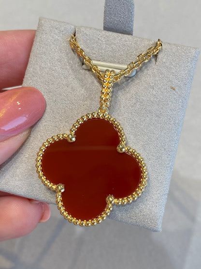 [Elite]CLOVER 25MM NECKLACE GOLD CARNELIAN