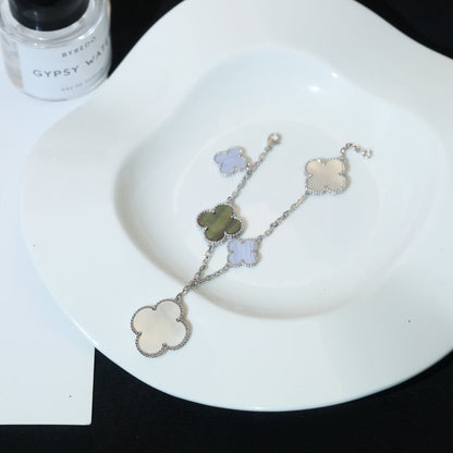 [Elite]CLOVER BRACELET 5 MOTIFS MOP CHALCEDONY SILVER