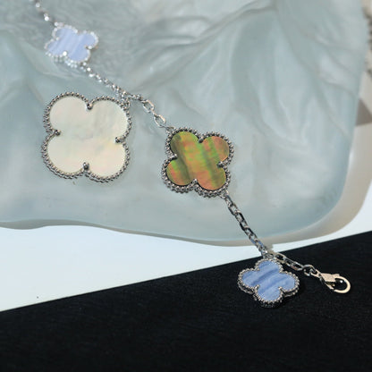 [Elite]CLOVER BRACELET 5 MOTIFS MOP CHALCEDONY SILVER