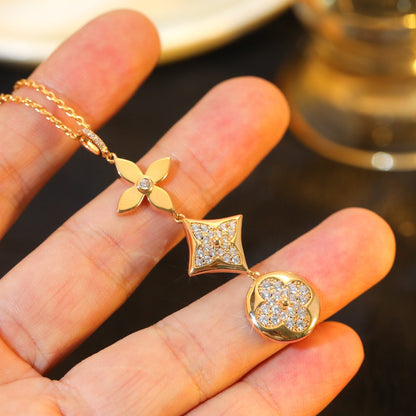 [Elite]STAR AND SUN DIAMOND PINK GOLD NECKLACE