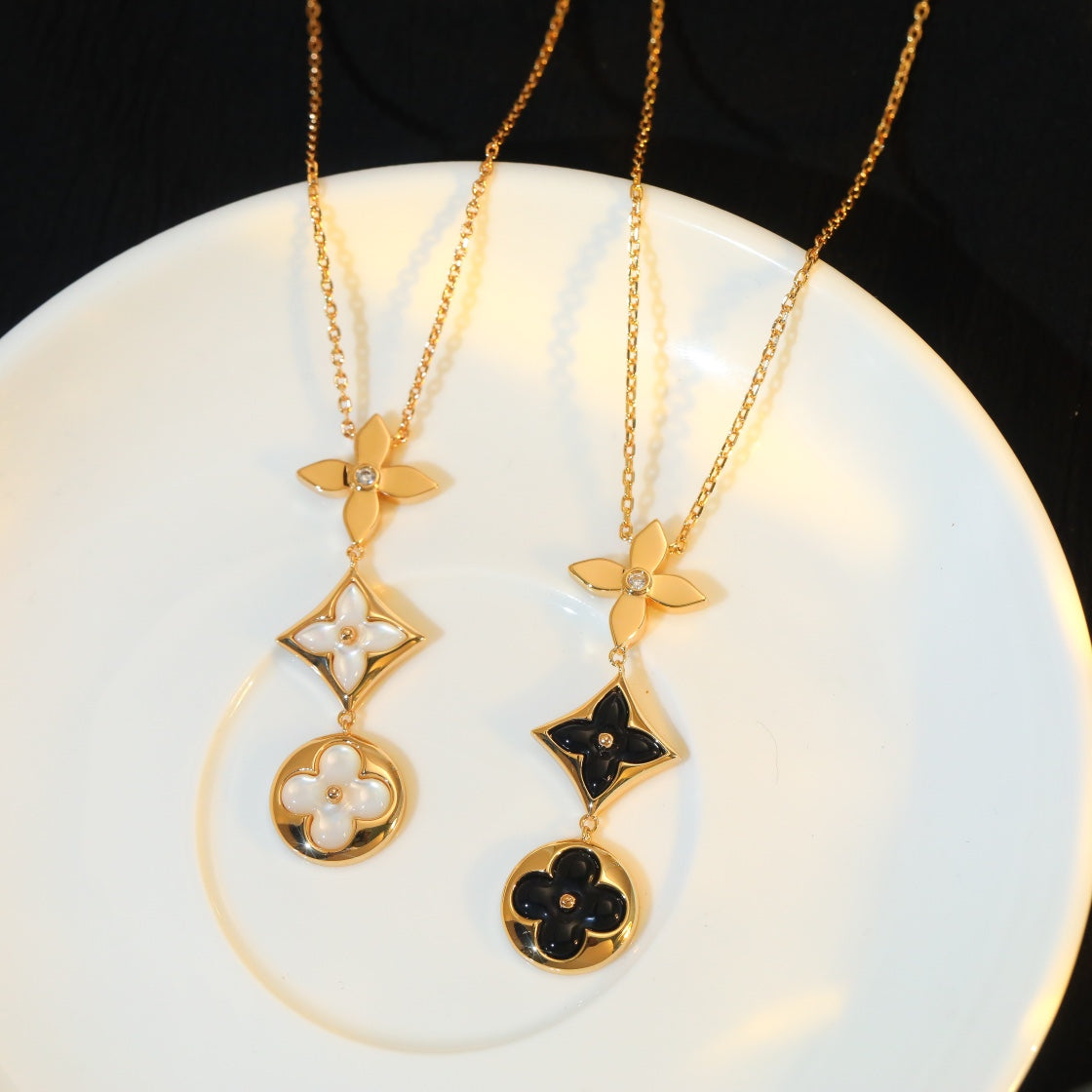 [Elite]STAR AND SUN ONYX PINK GOLD NECKLACE