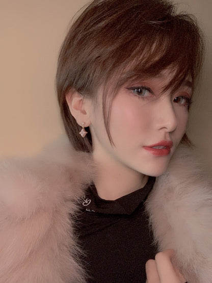 [Elite]DOUBLE STAR PINK GOLD MOP DROP EARRINGS