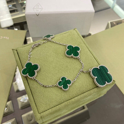 [Elite]CLOVER 5 MOTIFS SIVLER MALACHITE BRACELET