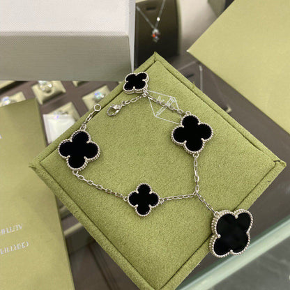 [Elite]CLOVER 5 MOTIFS SIVLER ONYX BRACELET