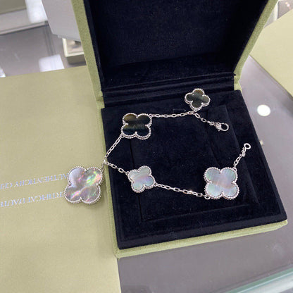 [Elite]CLOVER 5 MOTIFS SIVLER DARK MOP BRACELET