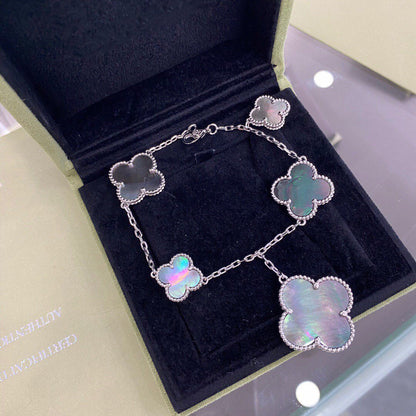 [Elite]CLOVER 5 MOTIFS SIVLER DARK MOP BRACELET