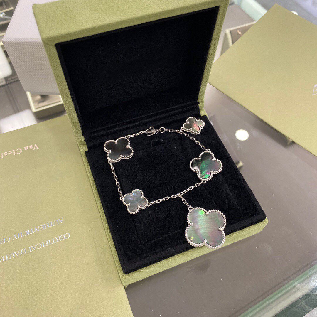 [Elite]CLOVER 5 MOTIFS SIVLER DARK MOP BRACELET