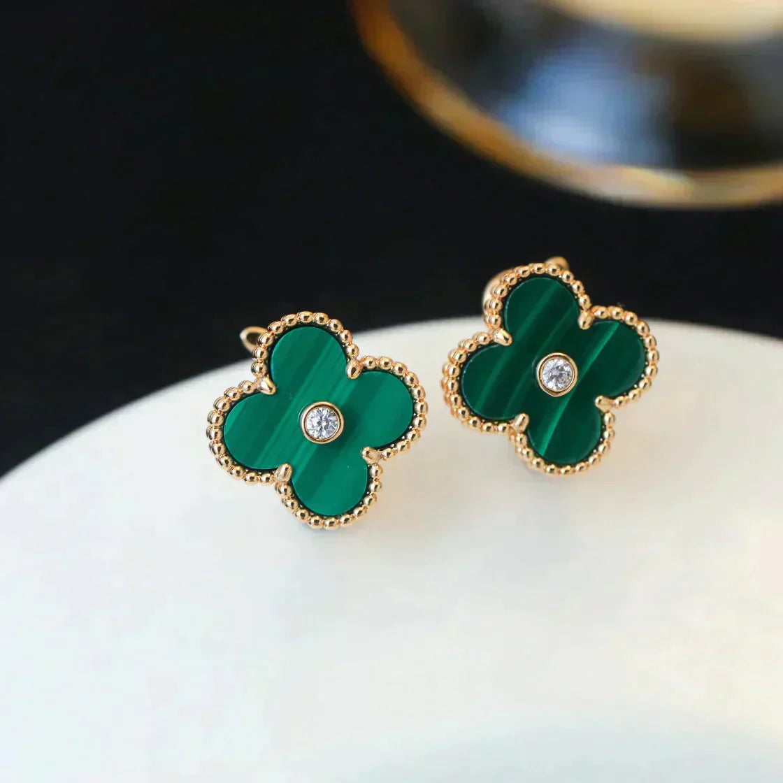 [Elite]CLOVER MEDIUM 1 MOTIFS MALACHITE DIAMOND EARRINGS