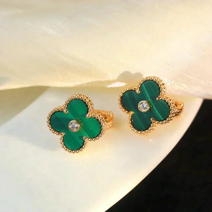 [Elite]CLOVER MEDIUM 1 MOTIFS MALACHITE DIAMOND EARRINGS