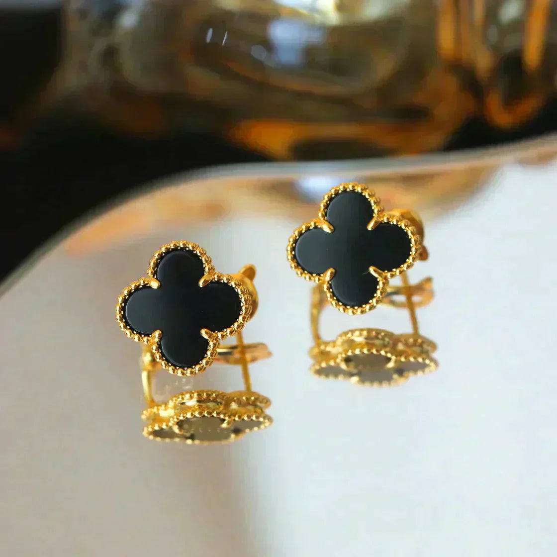 [Elite]CLOVER MEDIUM 1 MOTIFS  ONYX STUD EARRINGS
