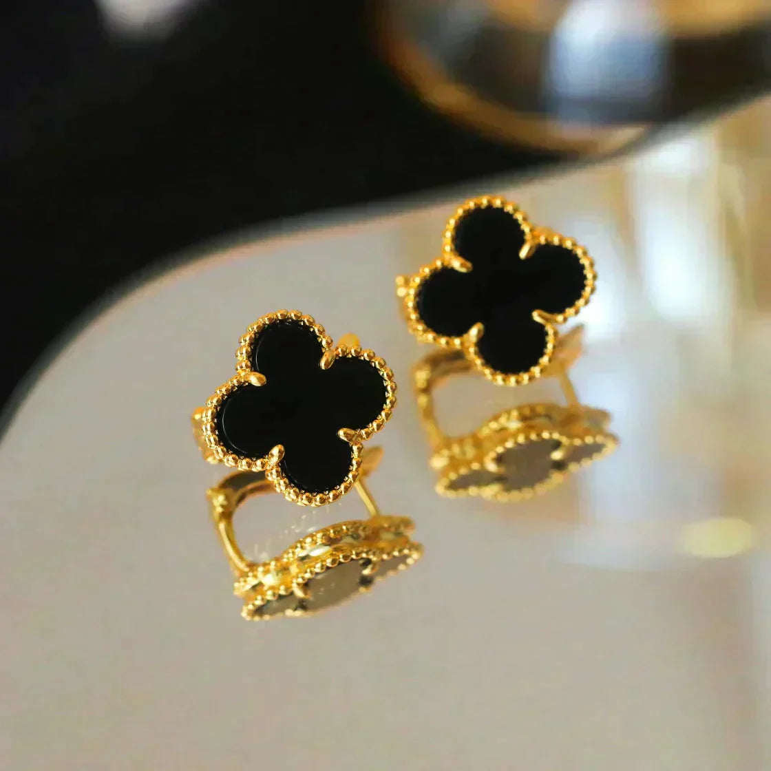 [Elite]CLOVER MEDIUM 1 MOTIFS  ONYX STUD EARRINGS