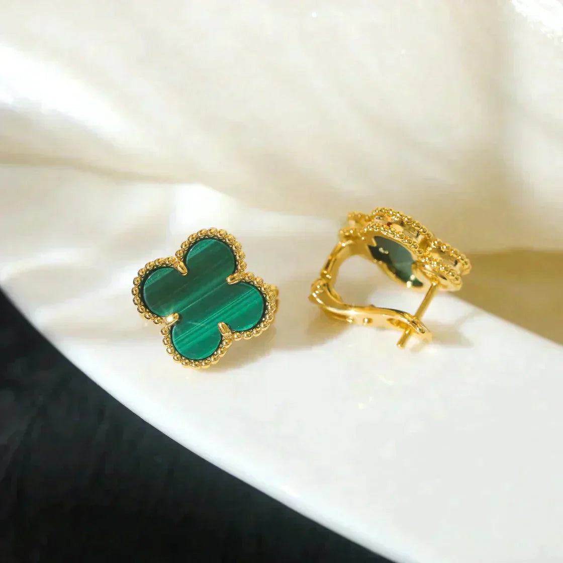 [Elite]CLOVER MEDIUM 1 MOTIFS MALACHITE  EARRINGS