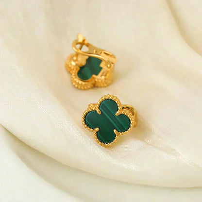 [Elite]CLOVER MEDIUM 1 MOTIFS MALACHITE  EARRINGS