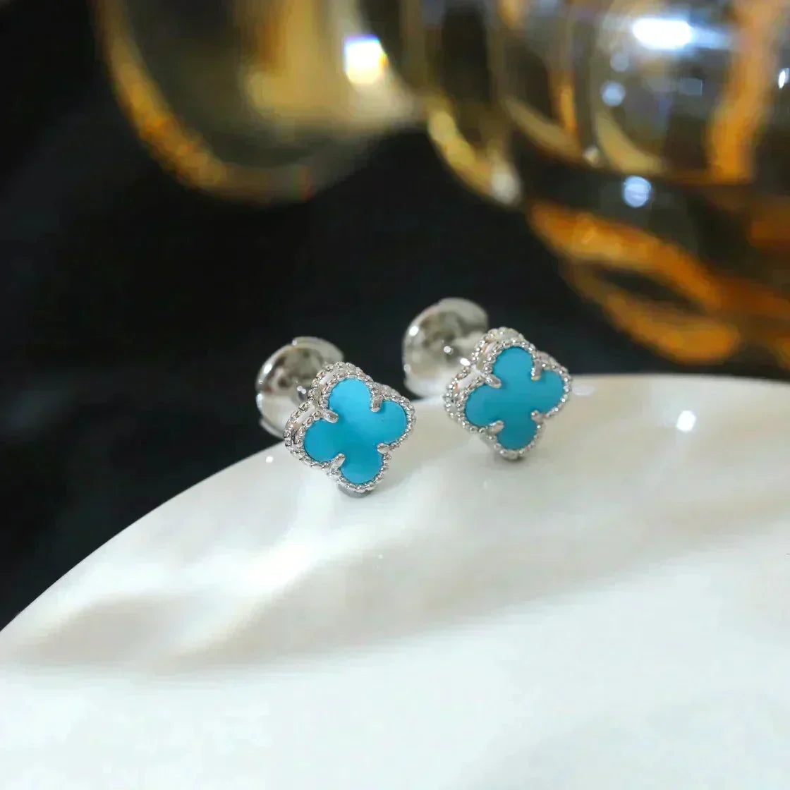 [Elite]CLOVER MINI 9.5MM ONYX STUD EARRINGS SILVER
