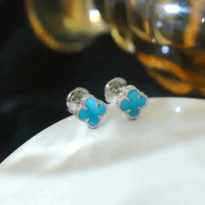 [Elite]CLOVER MINI 9.5MM ONYX STUD EARRINGS SILVER