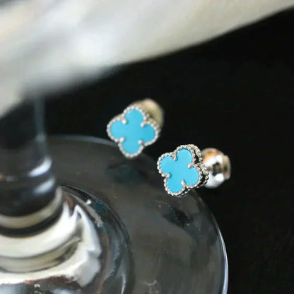 [Elite]CLOVER MINI 9.5MM ONYX STUD EARRINGS SILVER