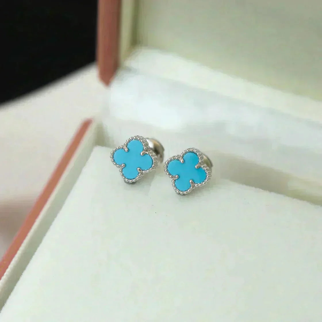 [Elite]CLOVER MINI 9.5MM ONYX STUD EARRINGS SILVER