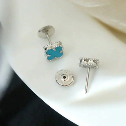 [Elite]CLOVER MINI 9.5MM ONYX STUD EARRINGS SILVER