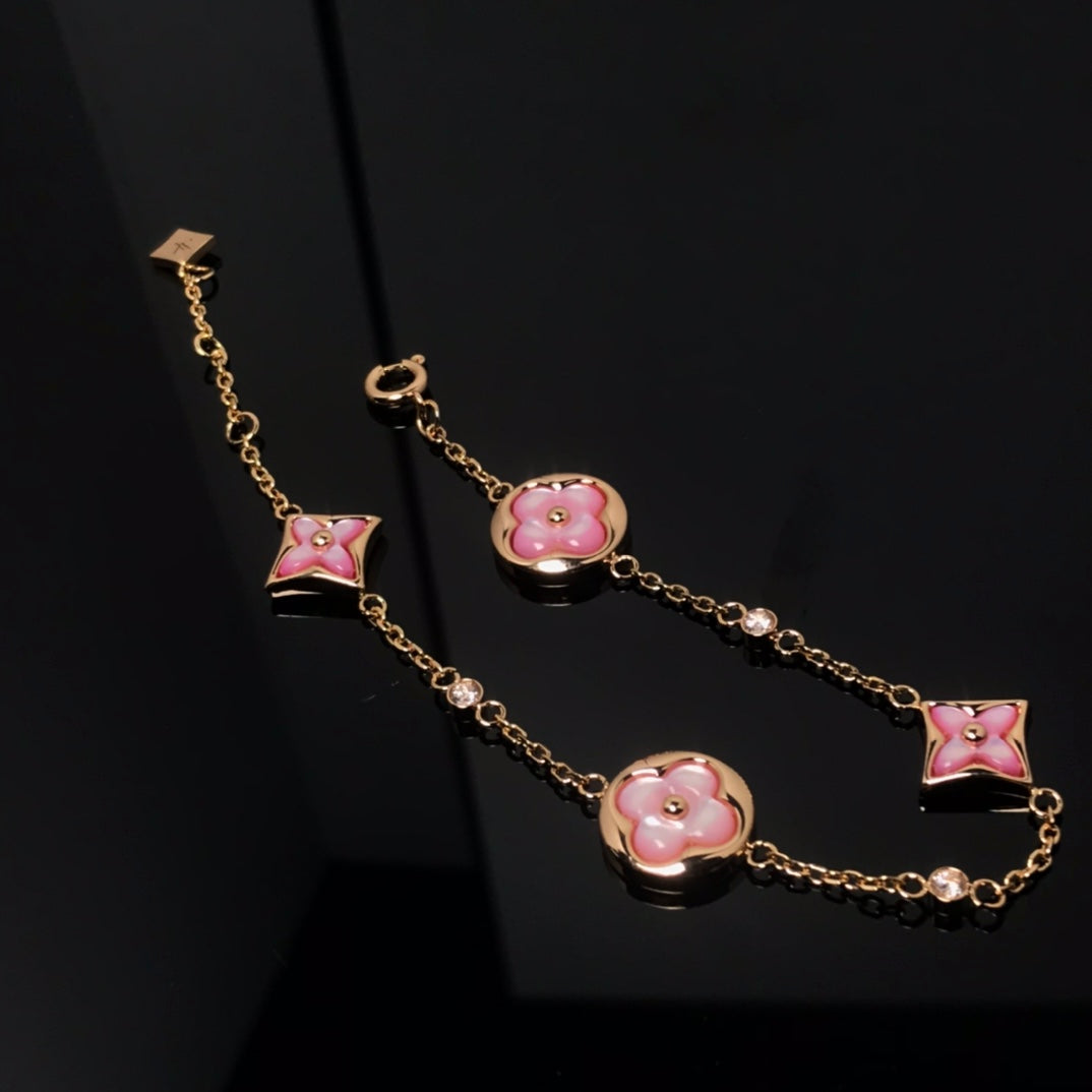 [Elite]STAR AND SUN 4 MOTIF PINK MOP PINK GOLD BRACELET