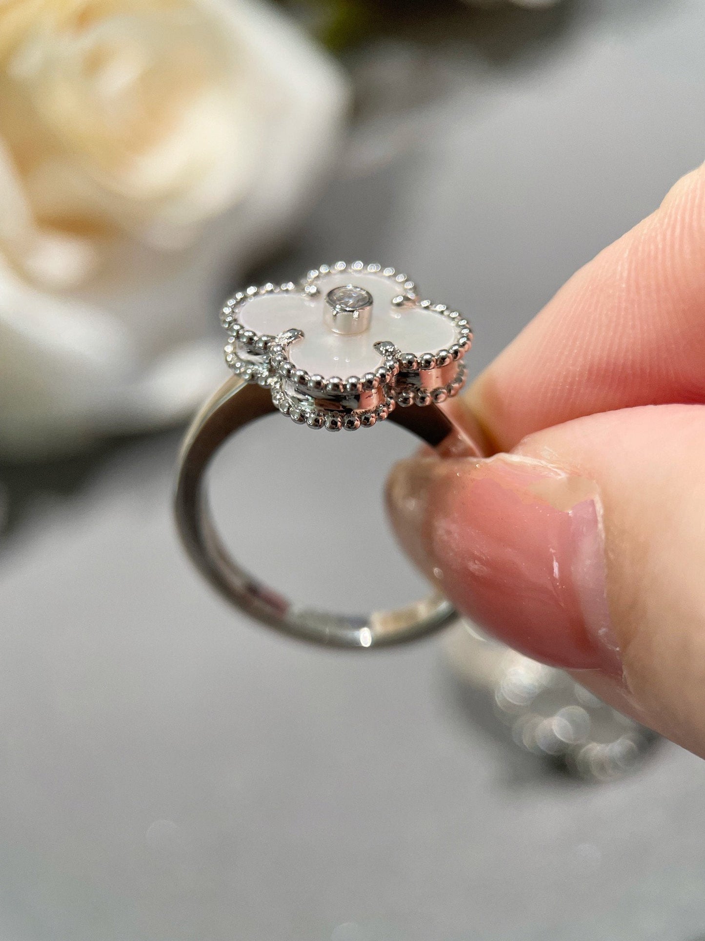 [Elite]CLOVER SILVER MOP DIAMOND RING