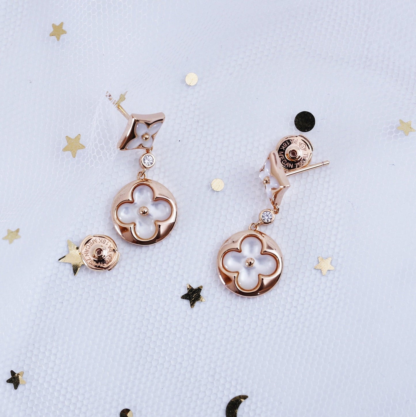 [Elite]STAR AND SUN PINK GOLD MOP DROP EARRINGS