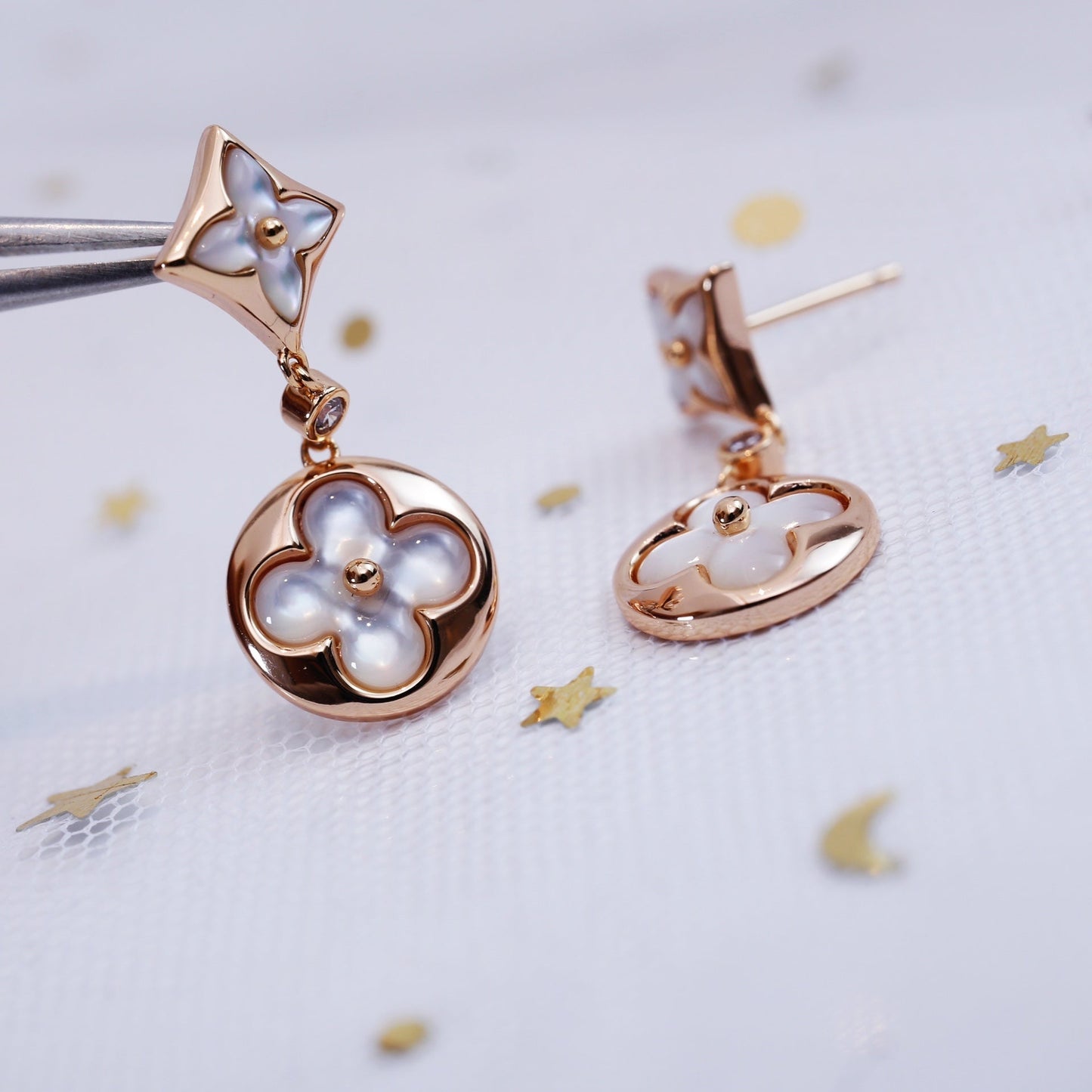[Elite]STAR AND SUN PINK GOLD MOP DROP EARRINGS