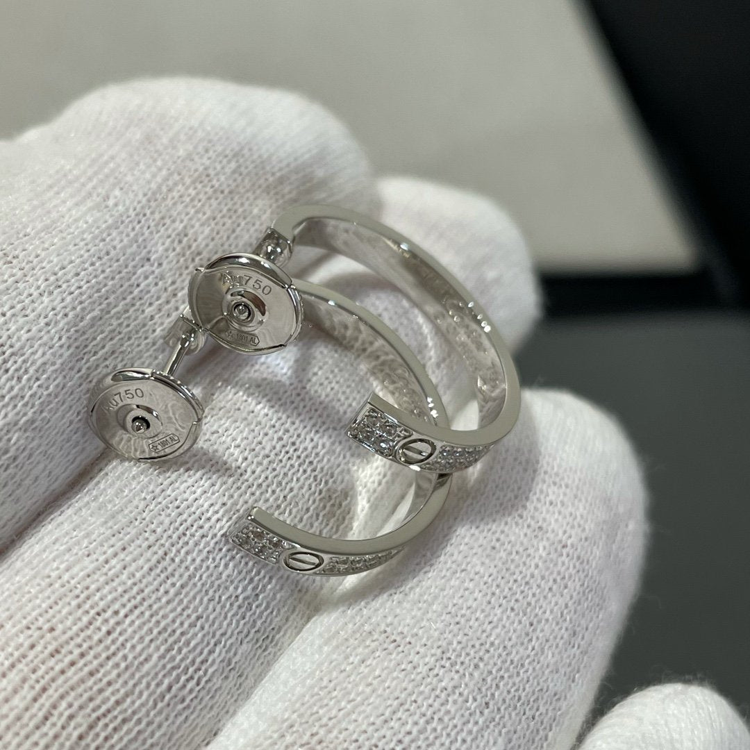 [Elite]LOVE DIAMOND SILVER HOOP EARRINGS