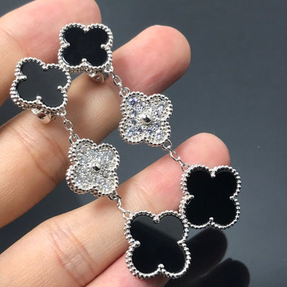 [Elite]CLOVER 3 MOTIF DIAMOND ONYX SILVER EARRINGS