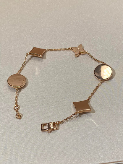 [Elite]STAR AND SUN 5 MOTIF MOP PINK GOLD BRACELET