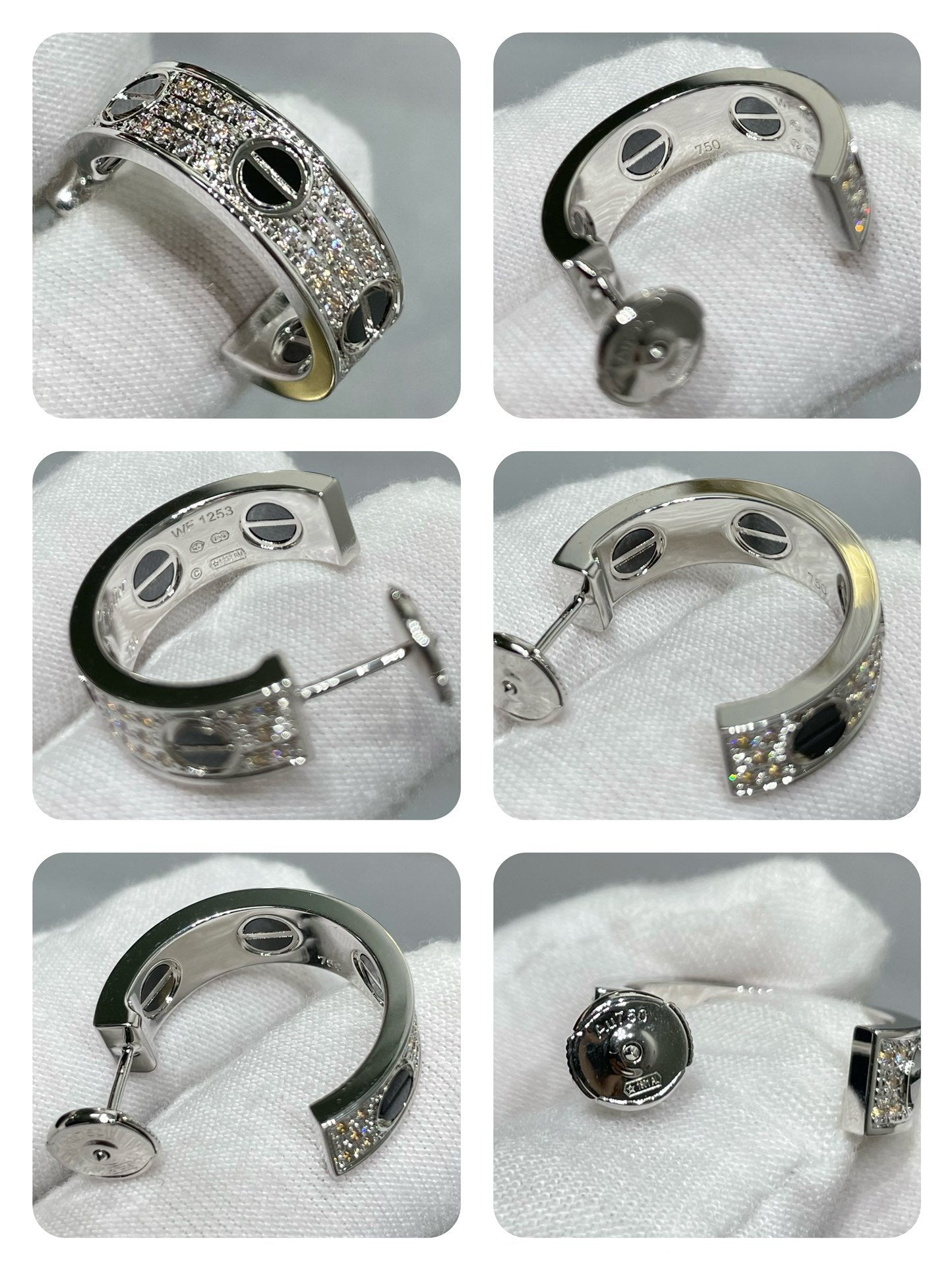[Elite]LOVE CERAMIC DIAMOND PAVED SILVER EARRINGS
