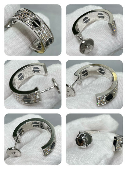 [Elite]LOVE CERAMIC DIAMOND PAVED SILVER EARRINGS