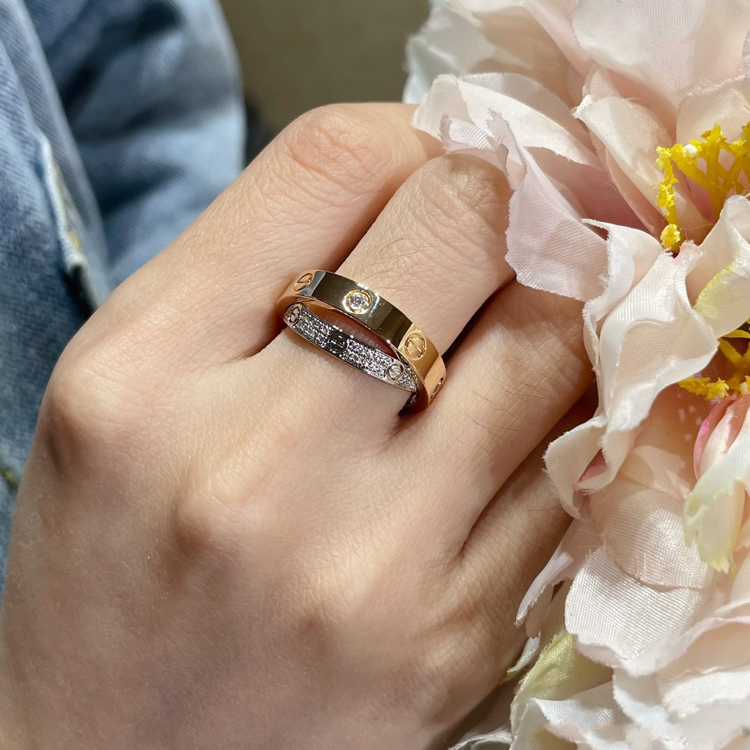 [Elite]LOVE PINK GOLD SILVER DIAMOND DOUBLE RING