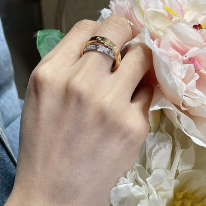 [Elite]LOVE PINK GOLD SILVER DIAMOND DOUBLE RING