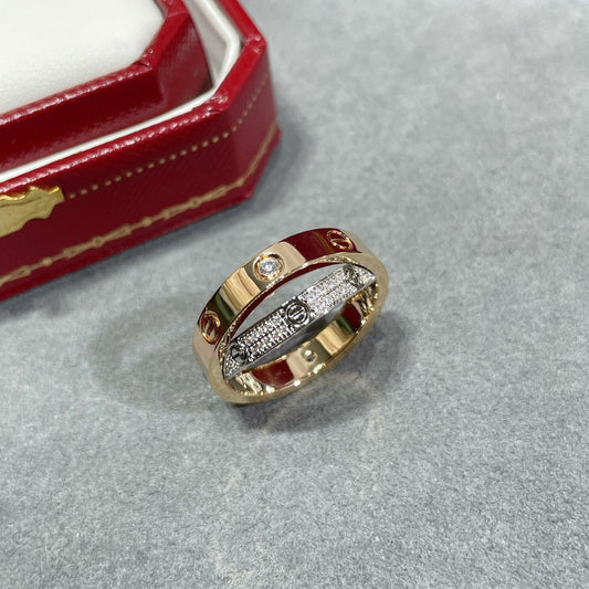 [Elite]LOVE PINK GOLD SILVER DIAMOND DOUBLE RING