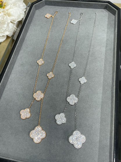 [Elite]CLOVER 6 MOTIF DIAMOND PAVED NECKLACE
