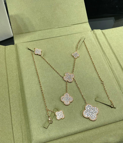 [Elite]CLOVER 6 MOTIF DIAMOND PAVED NECKLACE