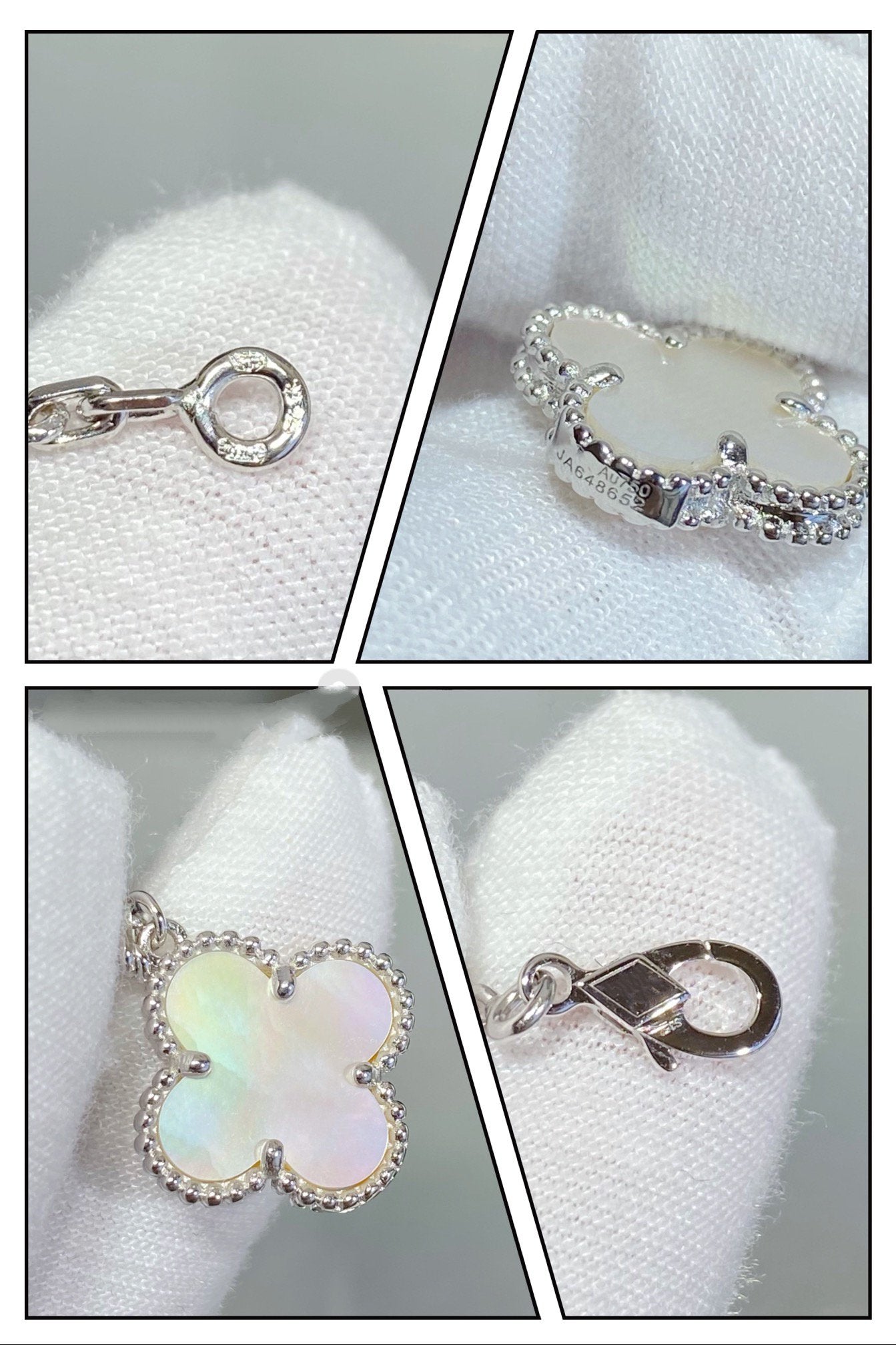 [Elite]CLOVER 5 MOTIF WHITE MOP SILVER BRACELET