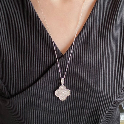[Elite]CLOVER 25MM LARGE PEDANT DIAMOND PAVED LONG NECKLACE