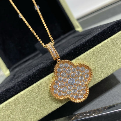 [Elite]CLOVER 25MM LARGE PEDANT DIAMOND PAVED LONG NECKLACE