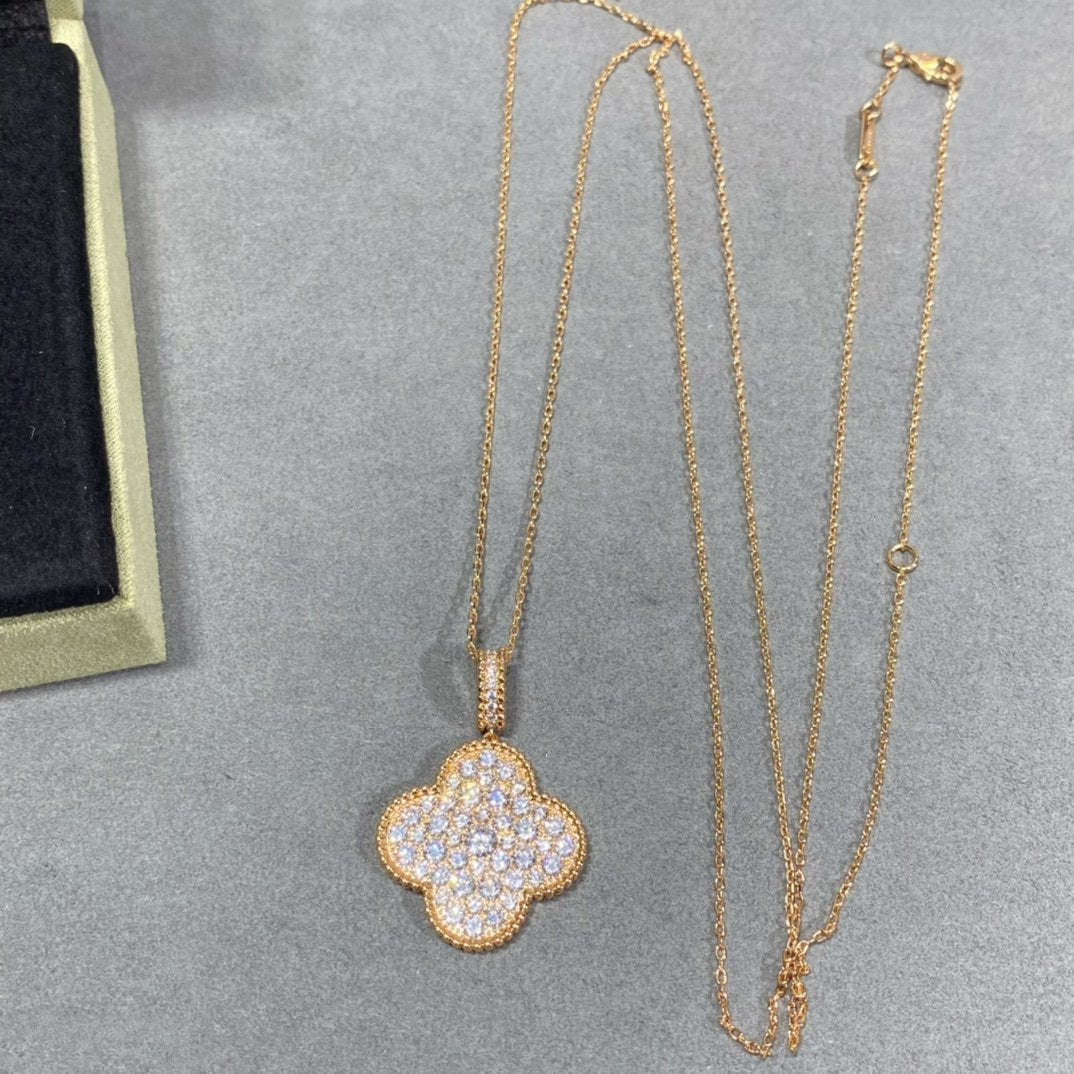 [Elite]CLOVER 25MM LARGE PEDANT DIAMOND PAVED LONG NECKLACE