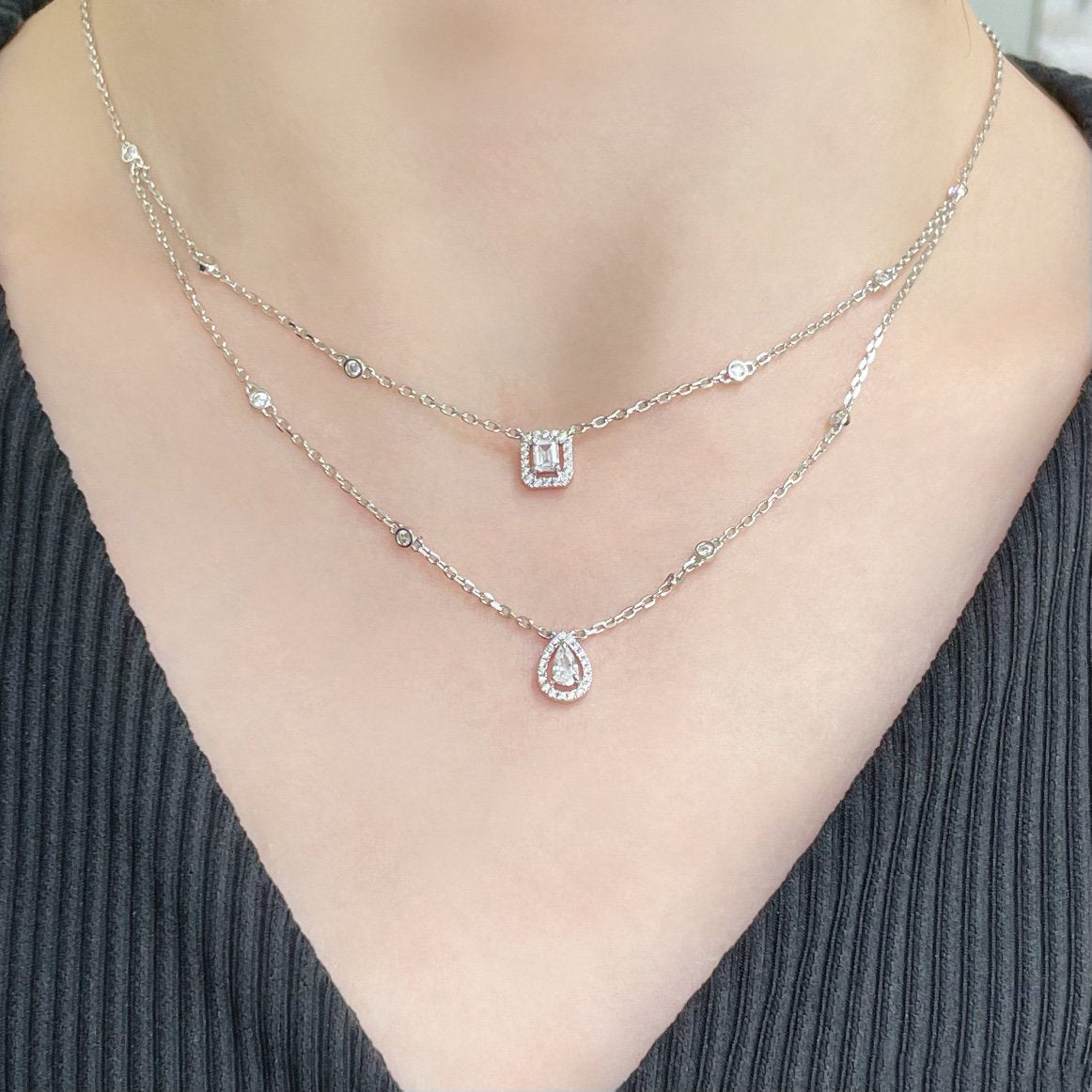 [Elite]MY TWIN 2 ROW DIAMOND NECKLACE
