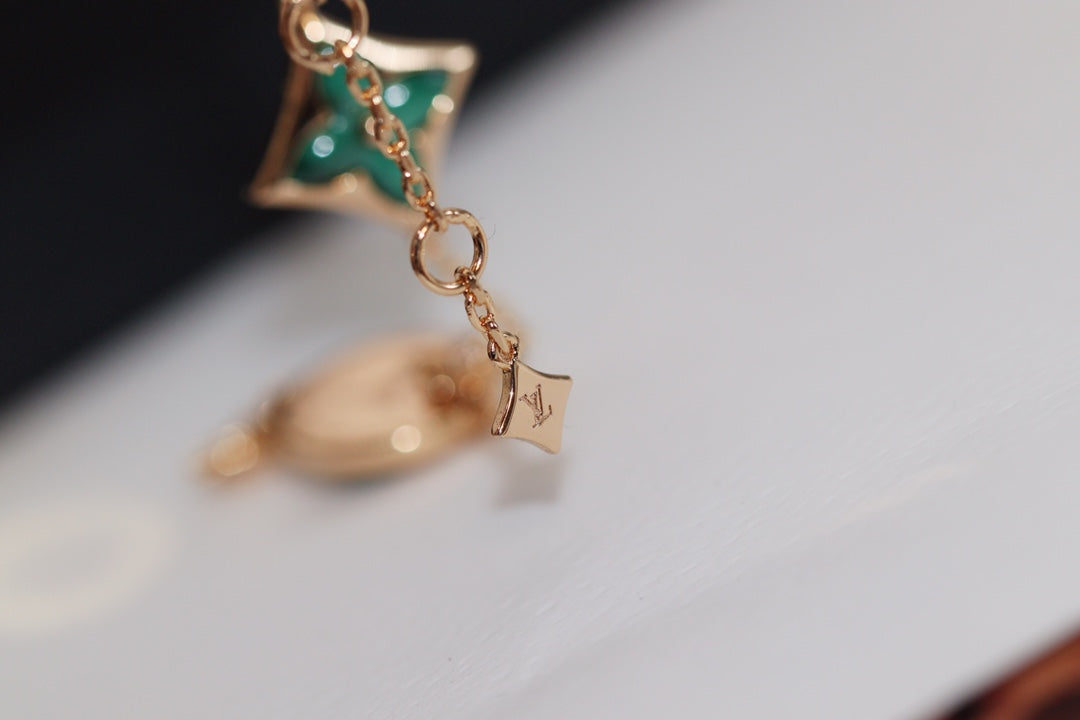 [Elite]STAR AND SUN 4 MOTIF PINK GOLD MALACHITE BRACELET