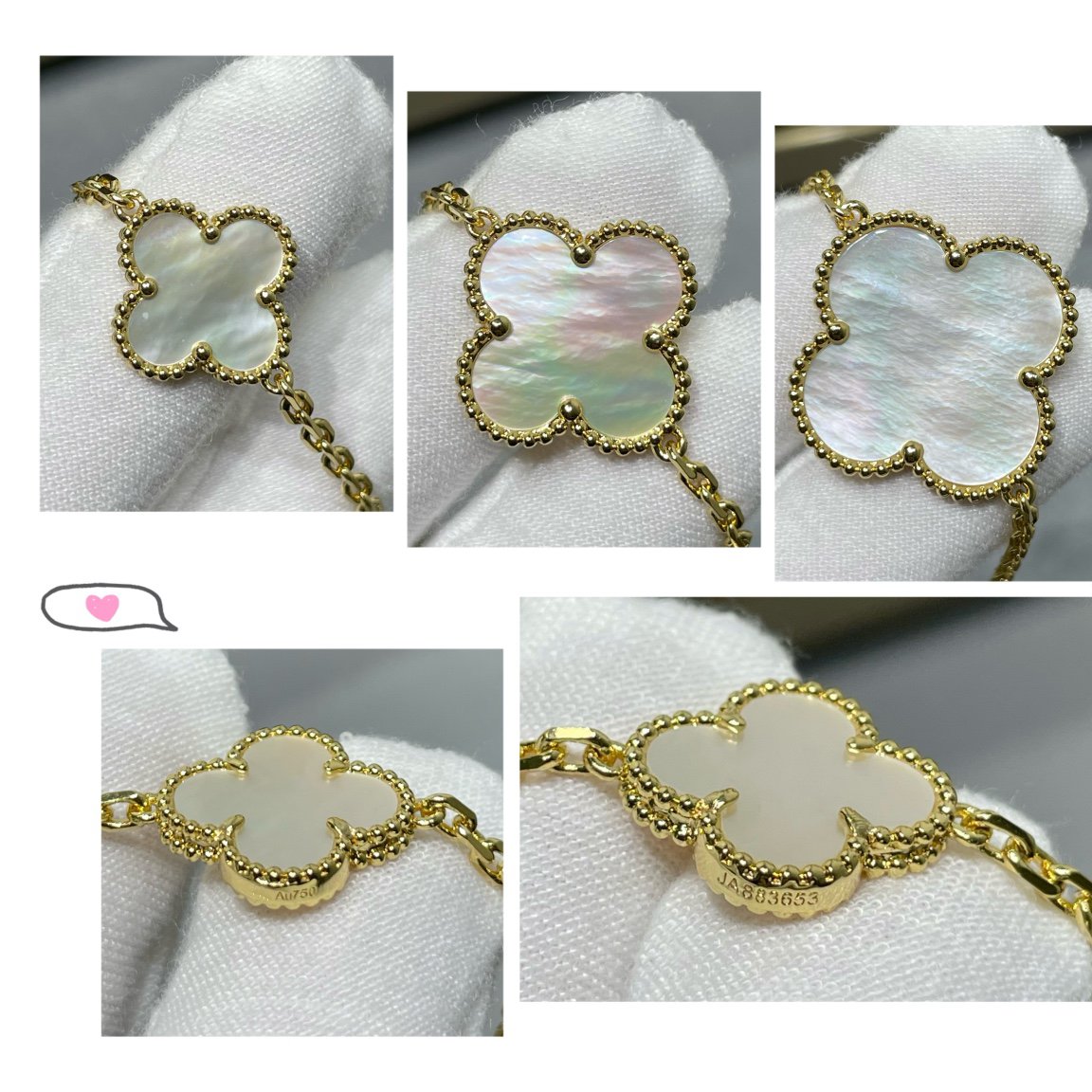 [Elite]CLOVER 16 MOTIF WHITE MOP GOLD NECKLACE