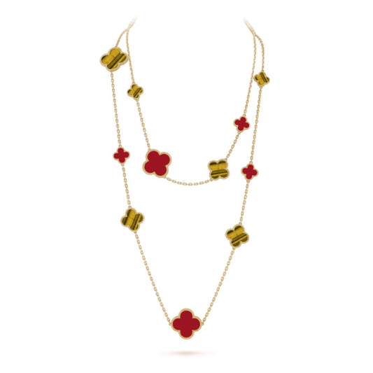 [Elite]CLOVER 16 MOTIF CARNELIAN TIGER EYE ROSE GOLD NECKLACE