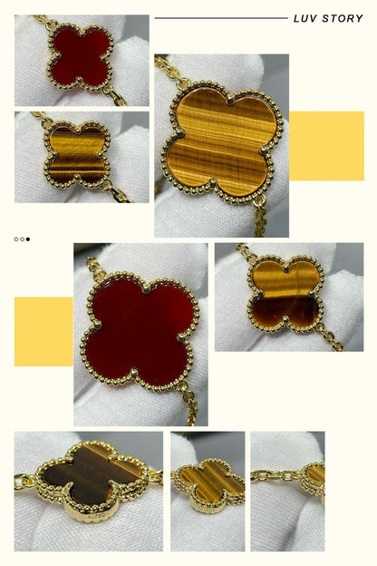 [Elite]CLOVER 16 MOTIF CARNELIAN TIGER EYE ROSE GOLD NECKLACE