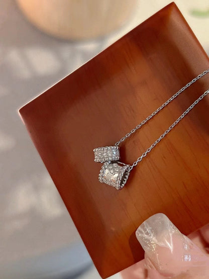 [Elite]PERLEE DOUBLE PENDANT SILVER DIAMOND NECKLACE